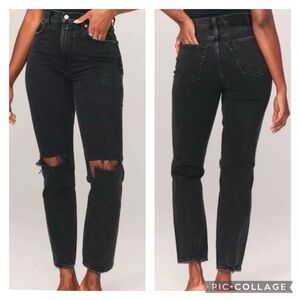 EUC Abercrombie & Fitch 90s Ultra High Rise Straight Jeans in Distressed Black